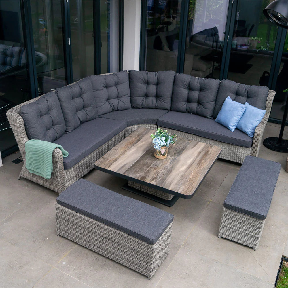 Large Corner Set with Adjustable Table in Grey - By VILA