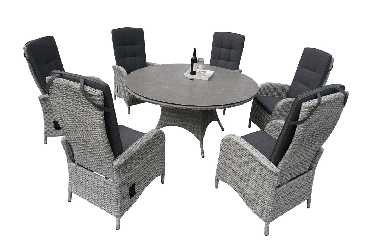 6 Seat Round Reclining Dining Set in Grey - By VILA