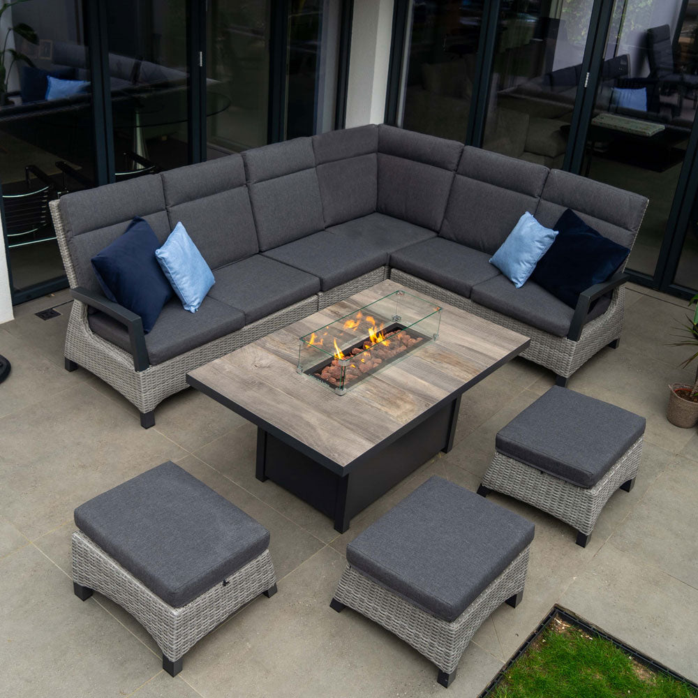 Reclining Corner Set with Firepit Table in Grey - By VILA