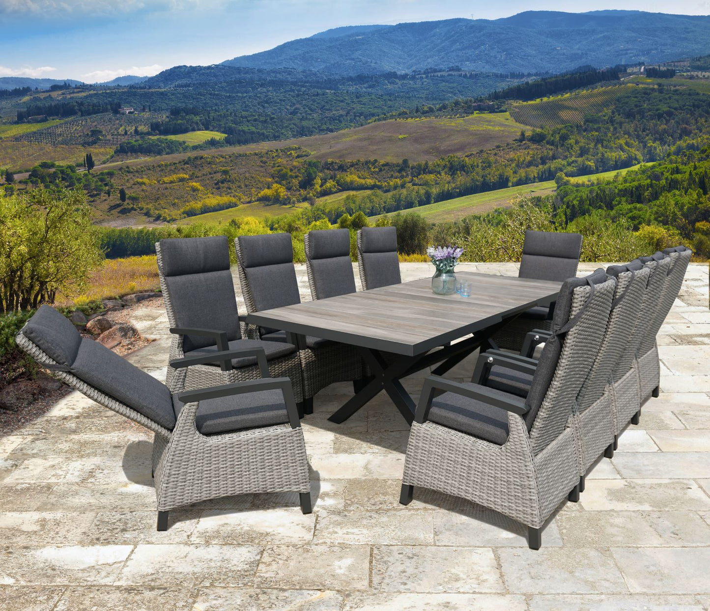 Reclining & Extending Dining Set in Grey - By VILA