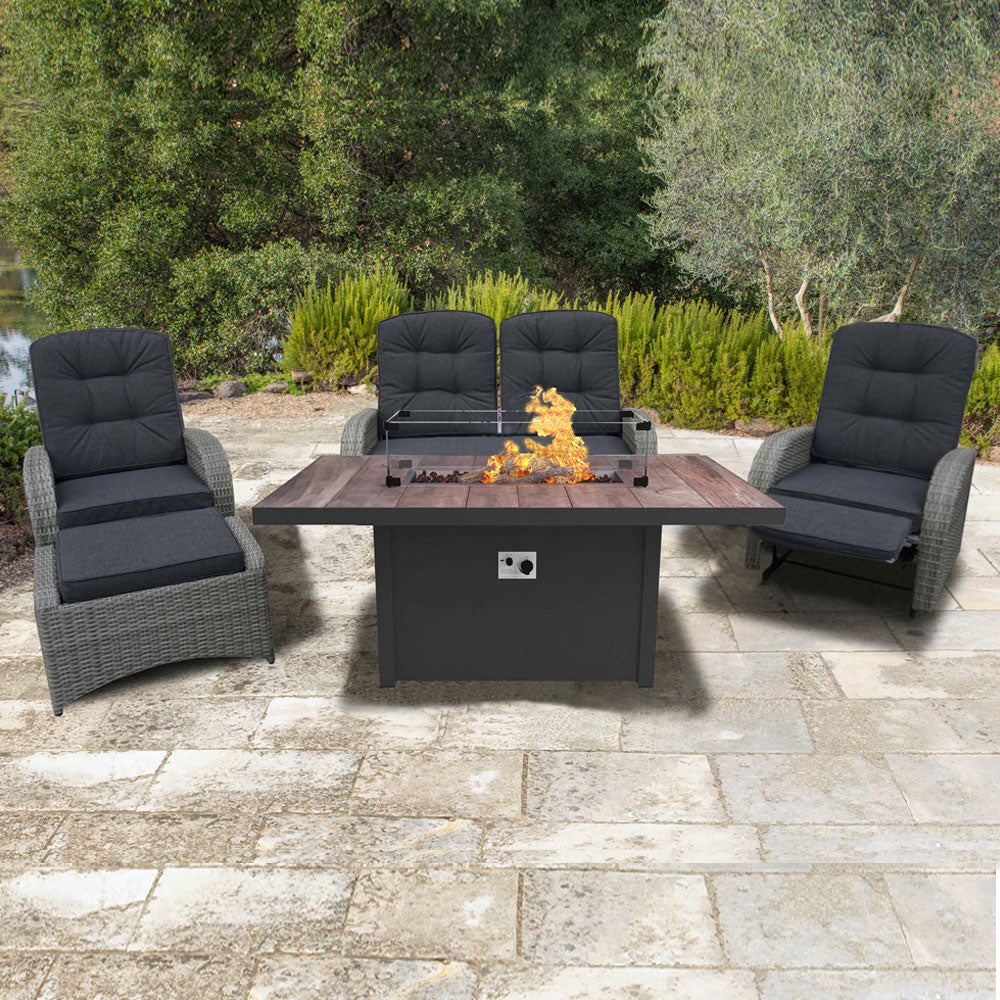 Rocking & Reclining Lounge Set with Firepit Table in Grey - By VILA