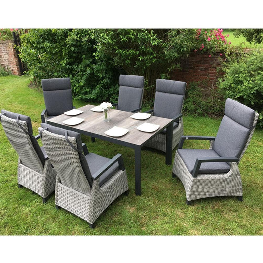 6 Seat Rectangular Reclining Dining Set in Grey - By VILA